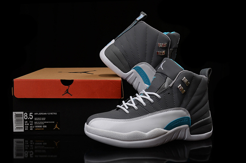 New Jordan 12 Retro Grey White Blue - Click Image to Close